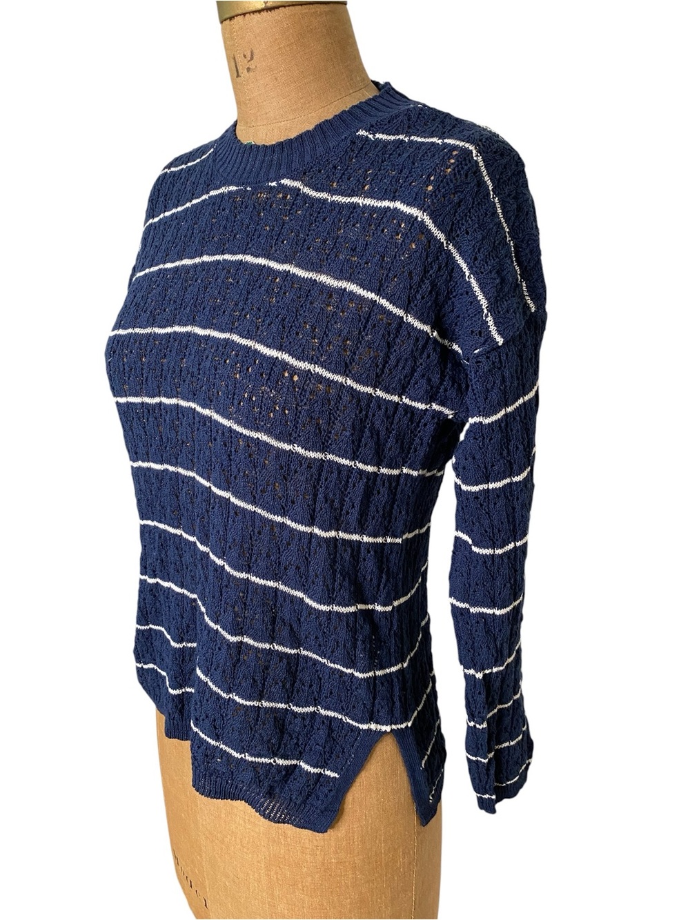 Navy Striped Lightweight Knit Sweater - Women
